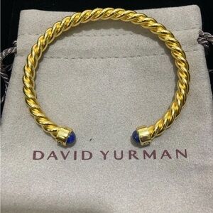 David Yurman Gold Twisted Cable Cuff with Blue Stone Ends